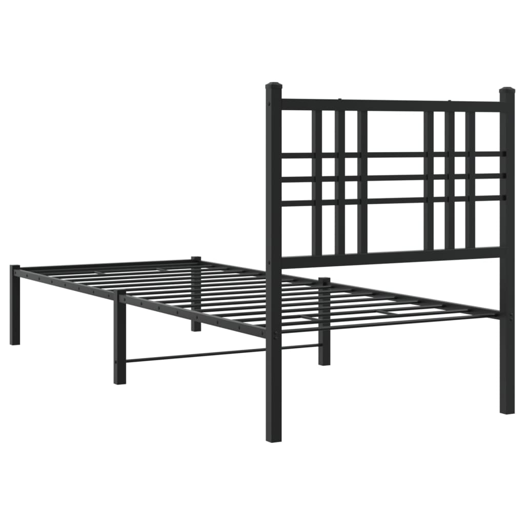 vidaXL Metal Bed Frame without Mattress with Headboard Black 75x190cm