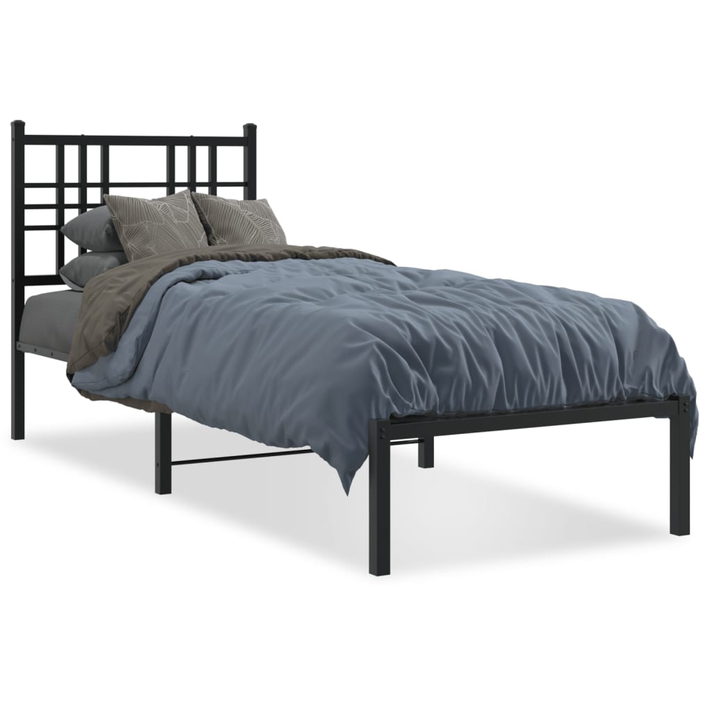 vidaXL Metal Bed Frame without Mattress with Headboard Black 75x190cm