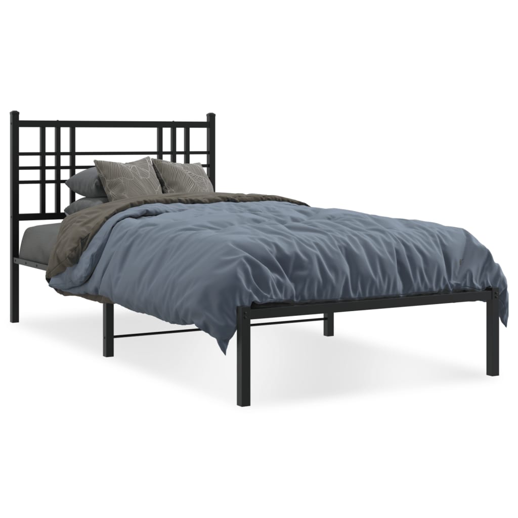 vidaXL Metal Bed Frame without Mattress with Headboard Black 90x200cm