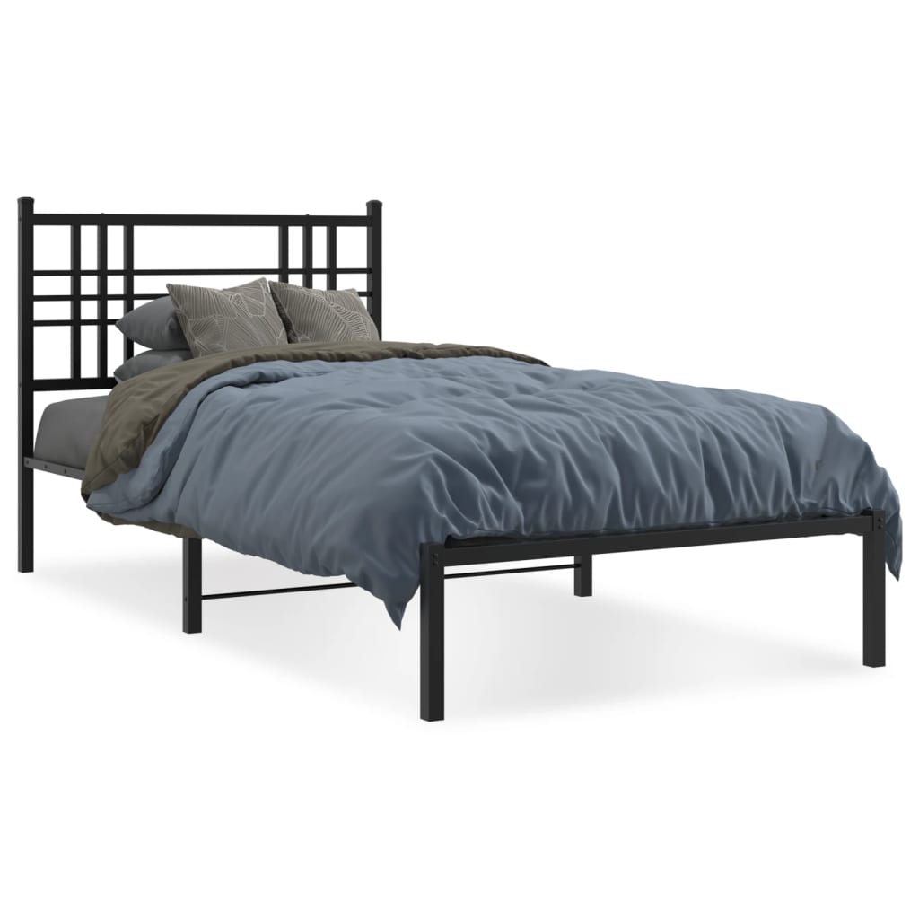 vidaXL Metal Bed Frame without Mattress with Headboard Black 100x190cm