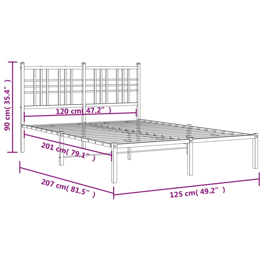 vidaXL Metal Bed Frame without Mattress with Headboard Black 120x200cm