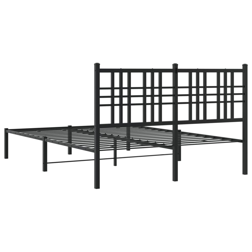 vidaXL Metal Bed Frame without Mattress with Headboard Black 135x190cm