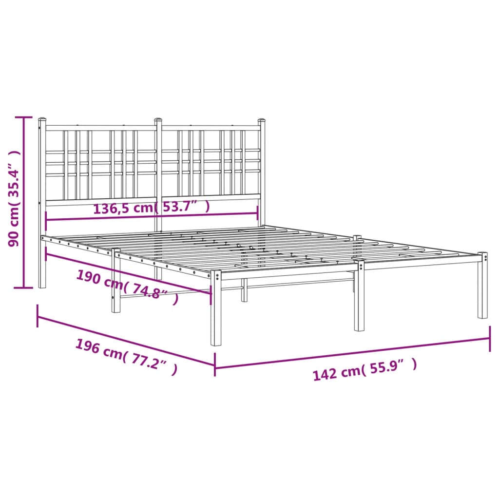 vidaXL Metal Bed Frame without Mattress with Headboard Black 135x190cm