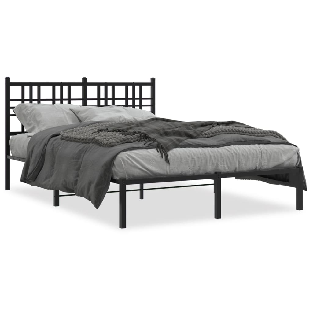 vidaXL Metal Bed Frame without Mattress with Headboard Black 135x190cm