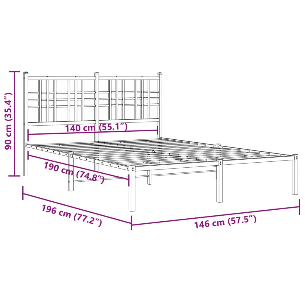 vidaXL Metal Bed Frame without Mattress with Headboard Black 140x190cm