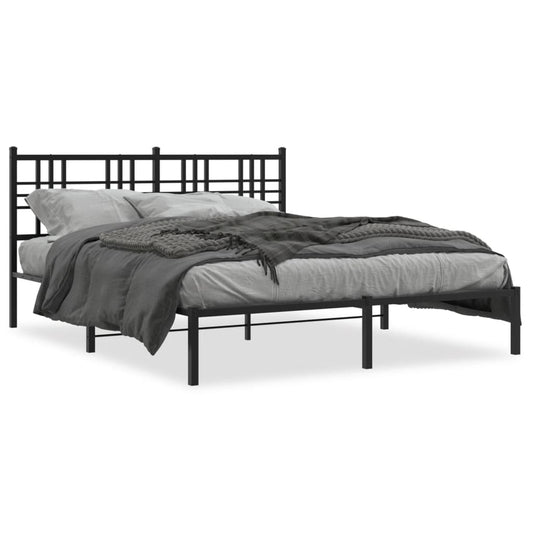 vidaXL Metal Bed Frame without Mattress with Headboard Black 150x200cm