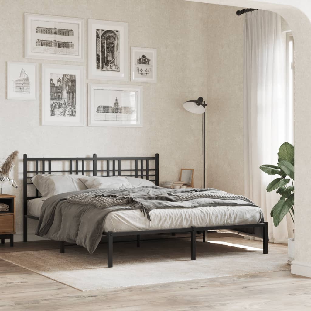 vidaXL Metal Bed Frame without Mattress with Headboard Black 160x200cm