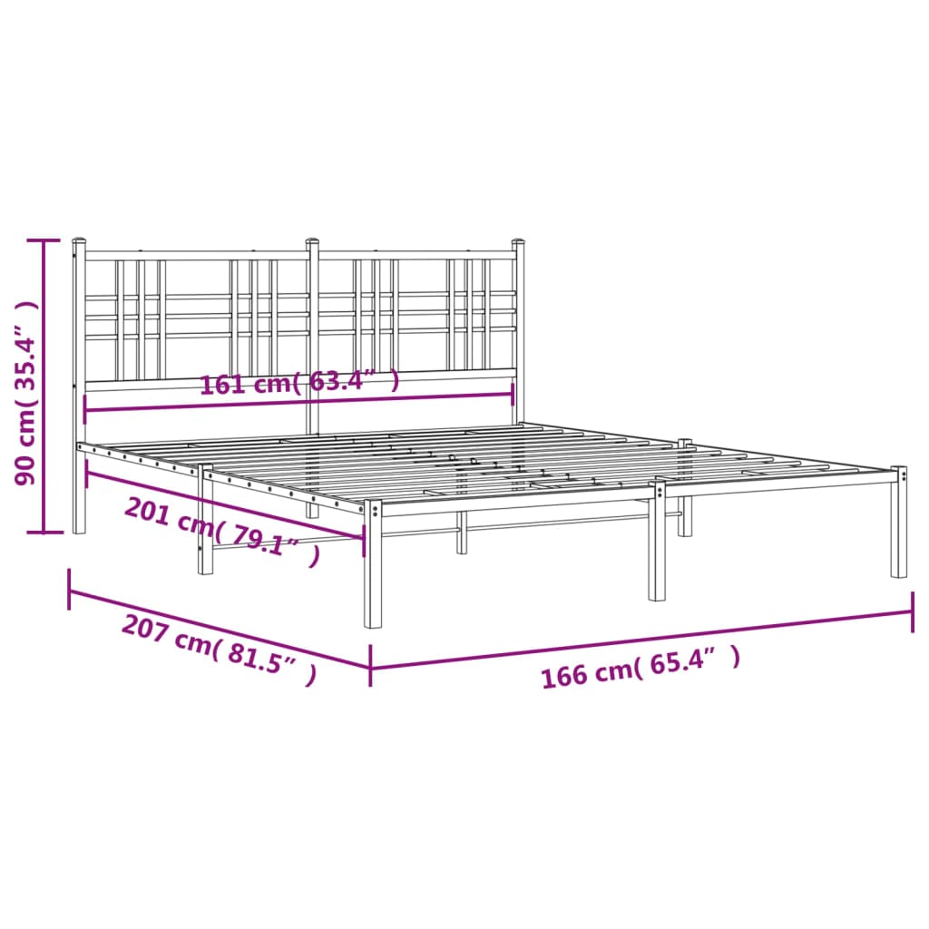 vidaXL Metal Bed Frame without Mattress with Headboard Black 160x200cm