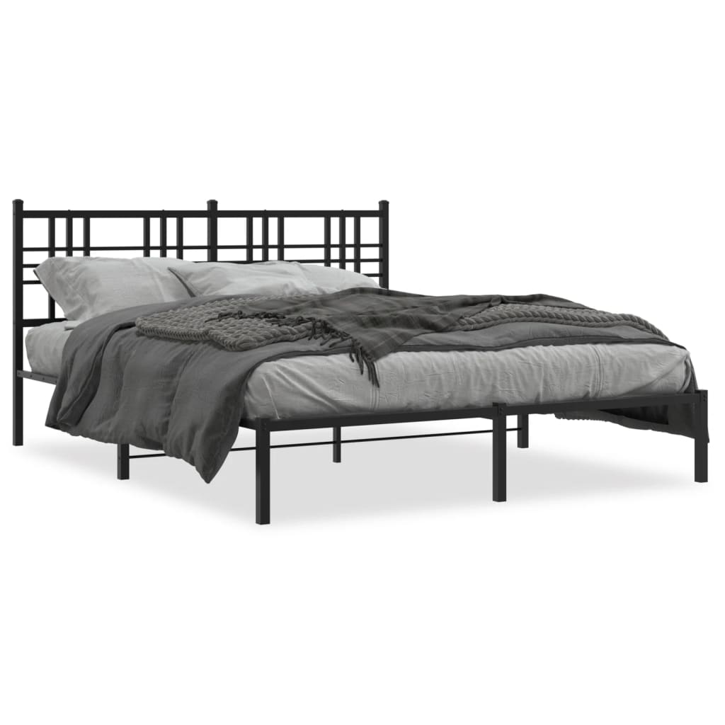 vidaXL Metal Bed Frame without Mattress with Headboard Black 160x200cm