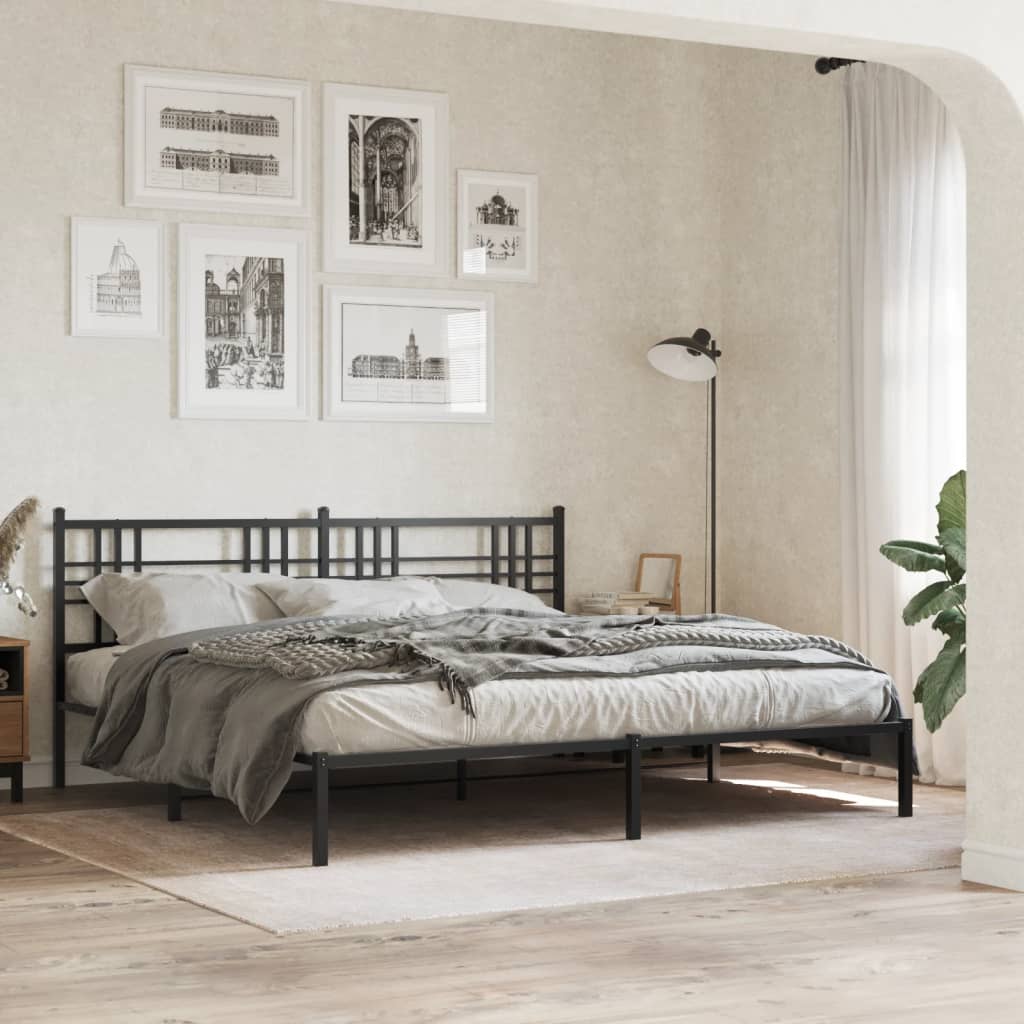 vidaXL Metal Bed Frame without Mattress with Headboard Black 200x200cm