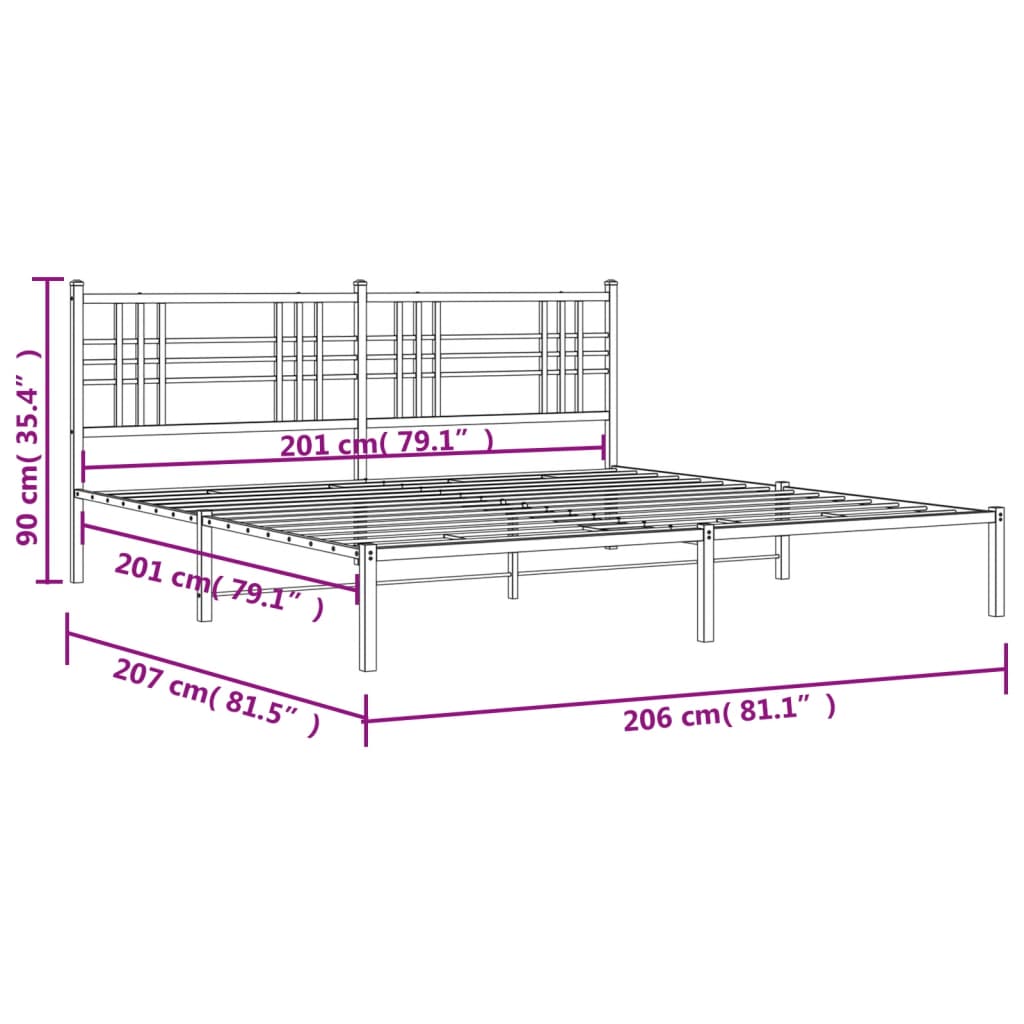 vidaXL Metal Bed Frame without Mattress with Headboard Black 200x200cm