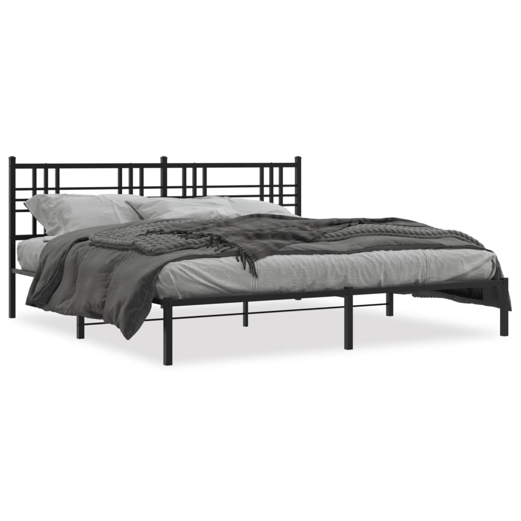 vidaXL Metal Bed Frame without Mattress with Headboard Black 200x200cm