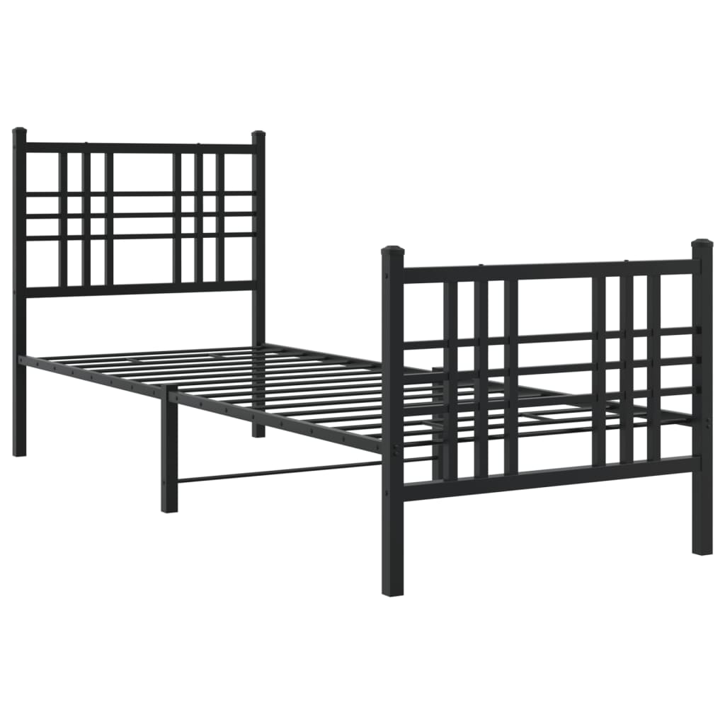 vidaXL Metal Bed Frame without Mattress with Footboard Black 75x190cm