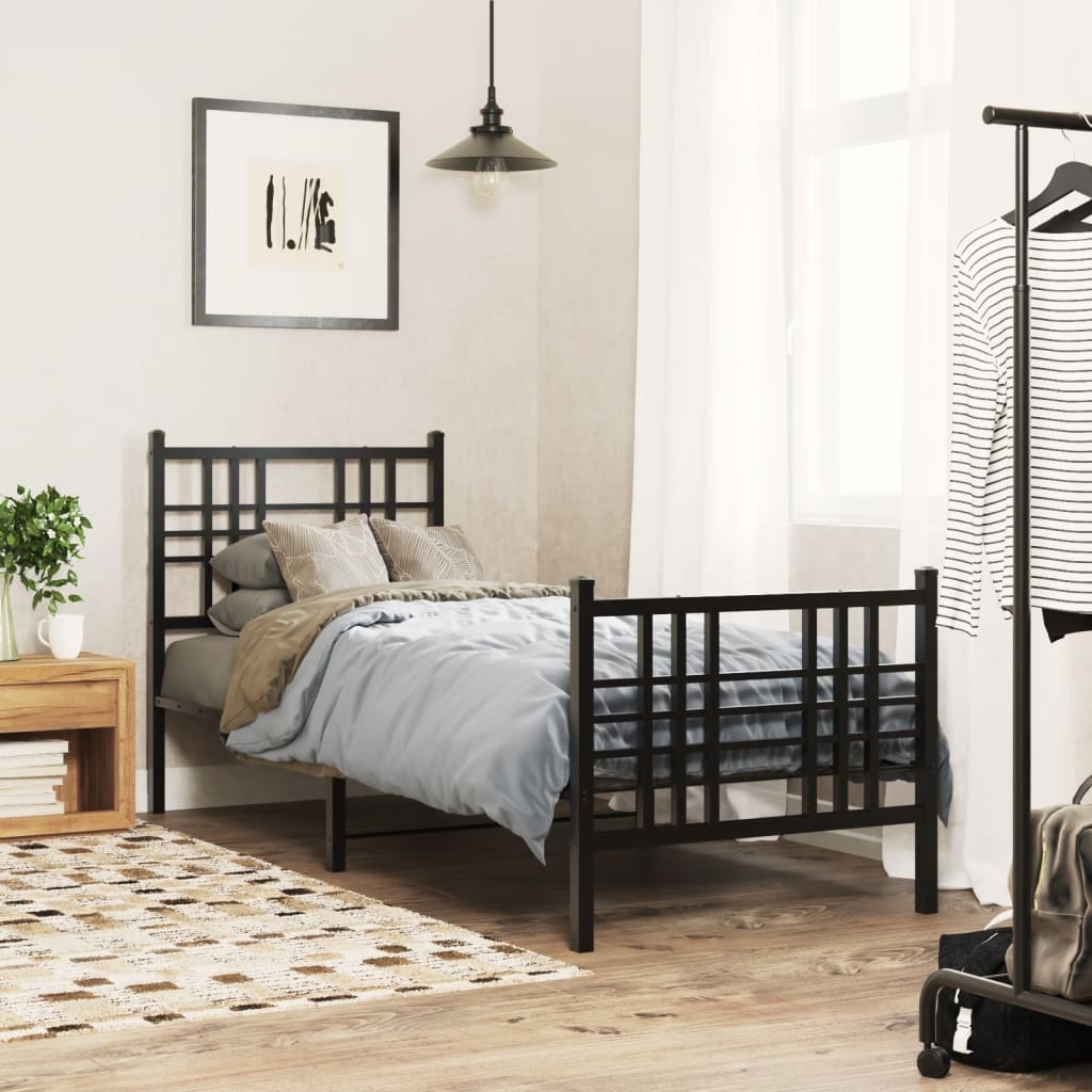 vidaXL Metal Bed Frame without Mattress with Footboard Black 75x190cm