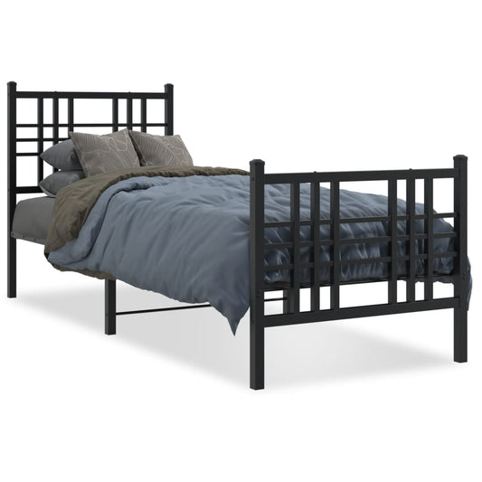 vidaXL Metal Bed Frame without Mattress with Footboard Black 75x190cm