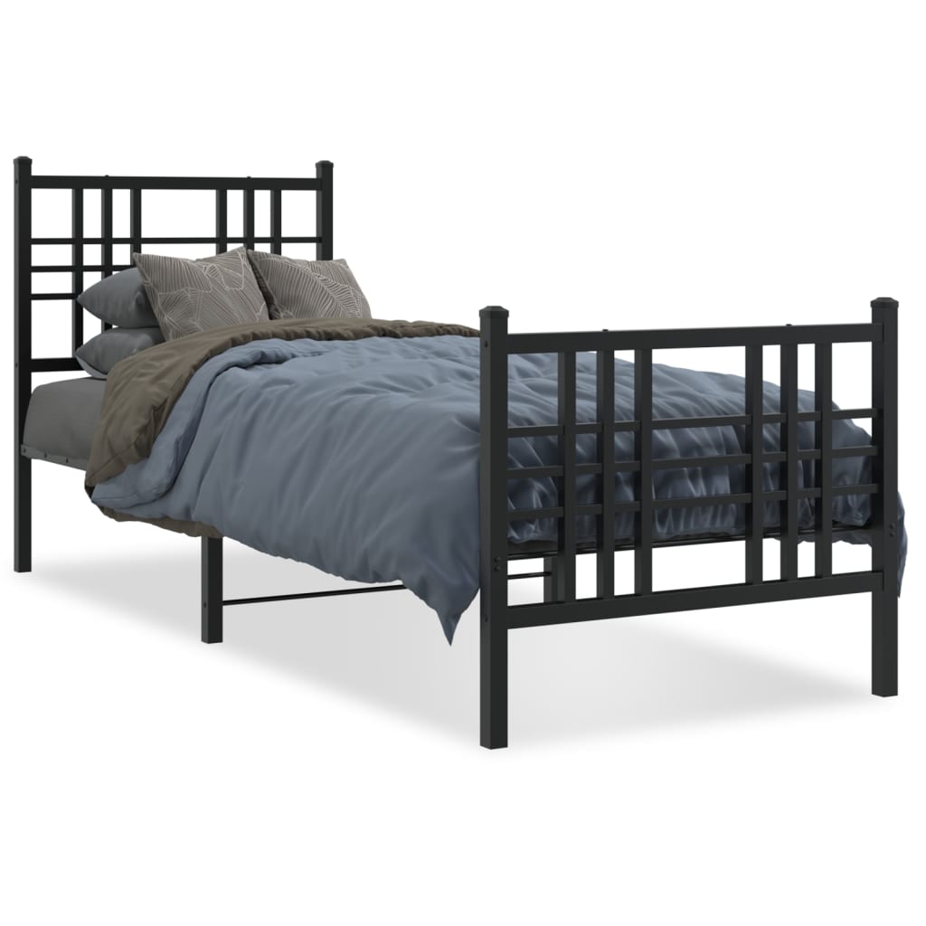 vidaXL Metal Bed Frame without Mattress with Footboard Black 80x200cm