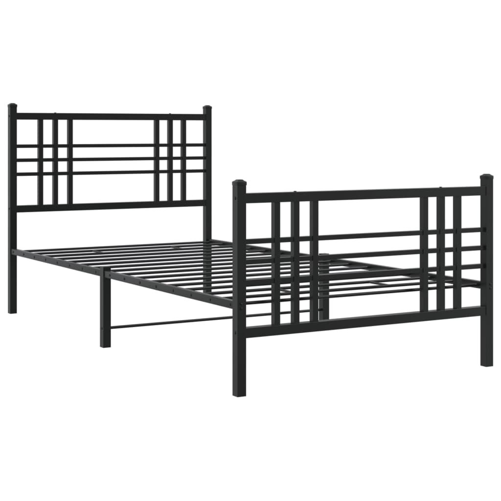 vidaXL Metal Bed Frame without Mattress with Footboard Black 90x190cm