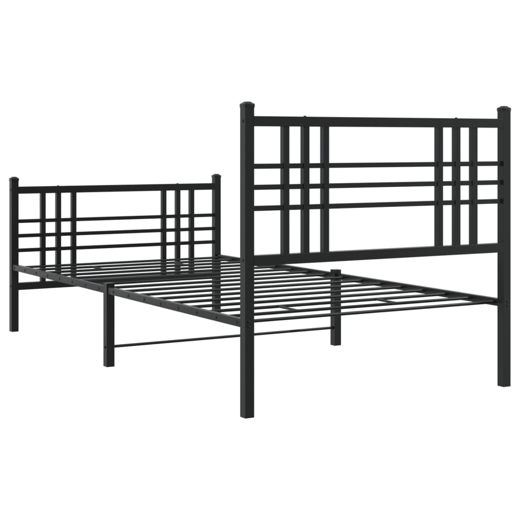 vidaXL Metal Bed Frame without Mattress with Footboard Black 90x190cm