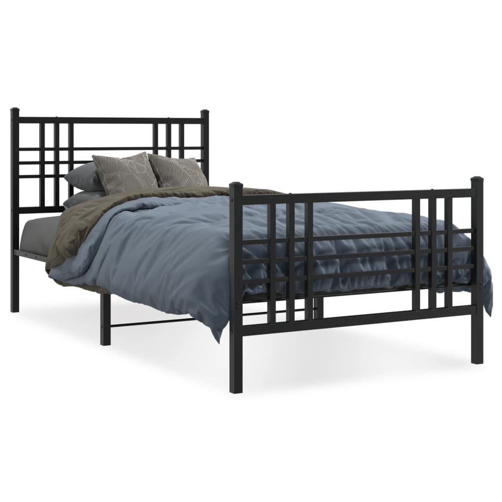 vidaXL Metal Bed Frame without Mattress with Footboard Black 90x190cm