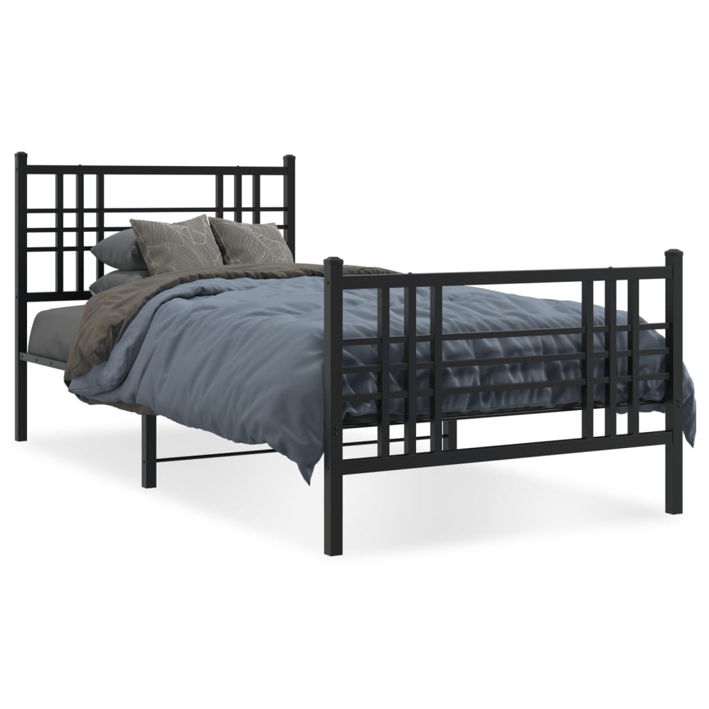 vidaXL Metal Bed Frame without Mattress with Footboard Black 90x200cm