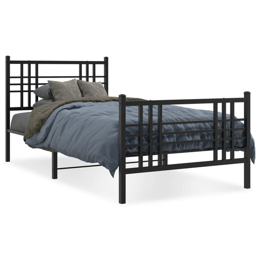 vidaXL Metal Bed Frame without Mattress with Footboard Black 107x203cm