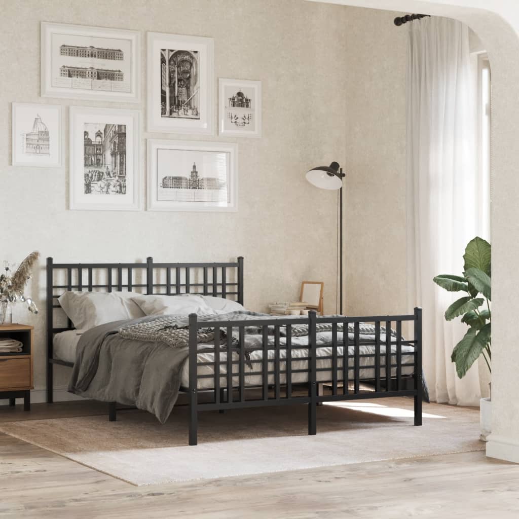 vidaXL Metal Bed Frame without Mattress with Footboard Black 120x190cm