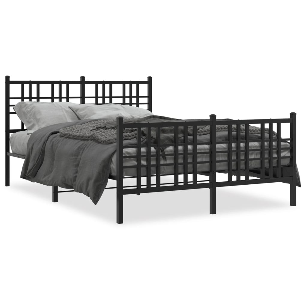 vidaXL Metal Bed Frame without Mattress with Footboard Black 120x190cm