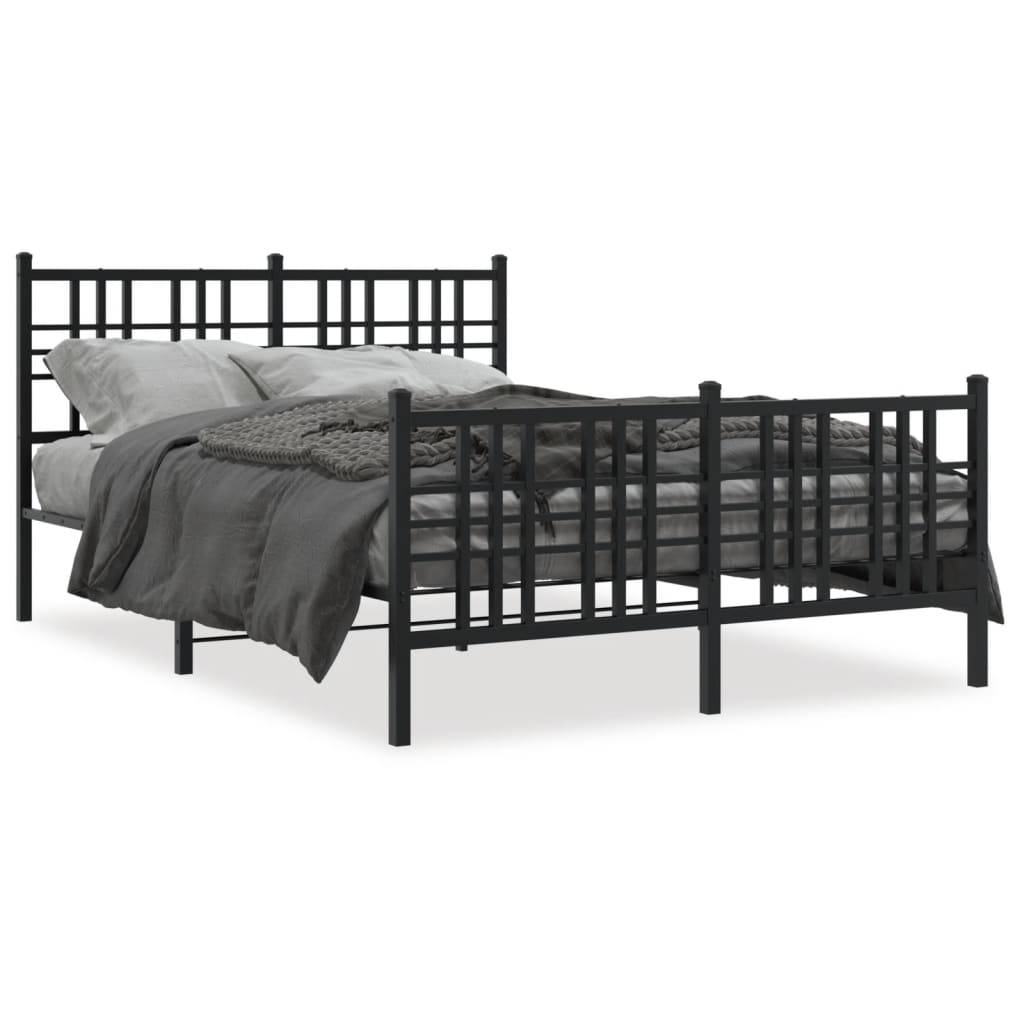 vidaXL Metal Bed Frame without Mattress with Footboard Black 137x190cm