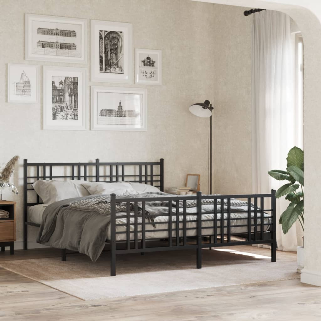 vidaXL Metal Bed Frame without Mattress with Footboard Black 160x200cm