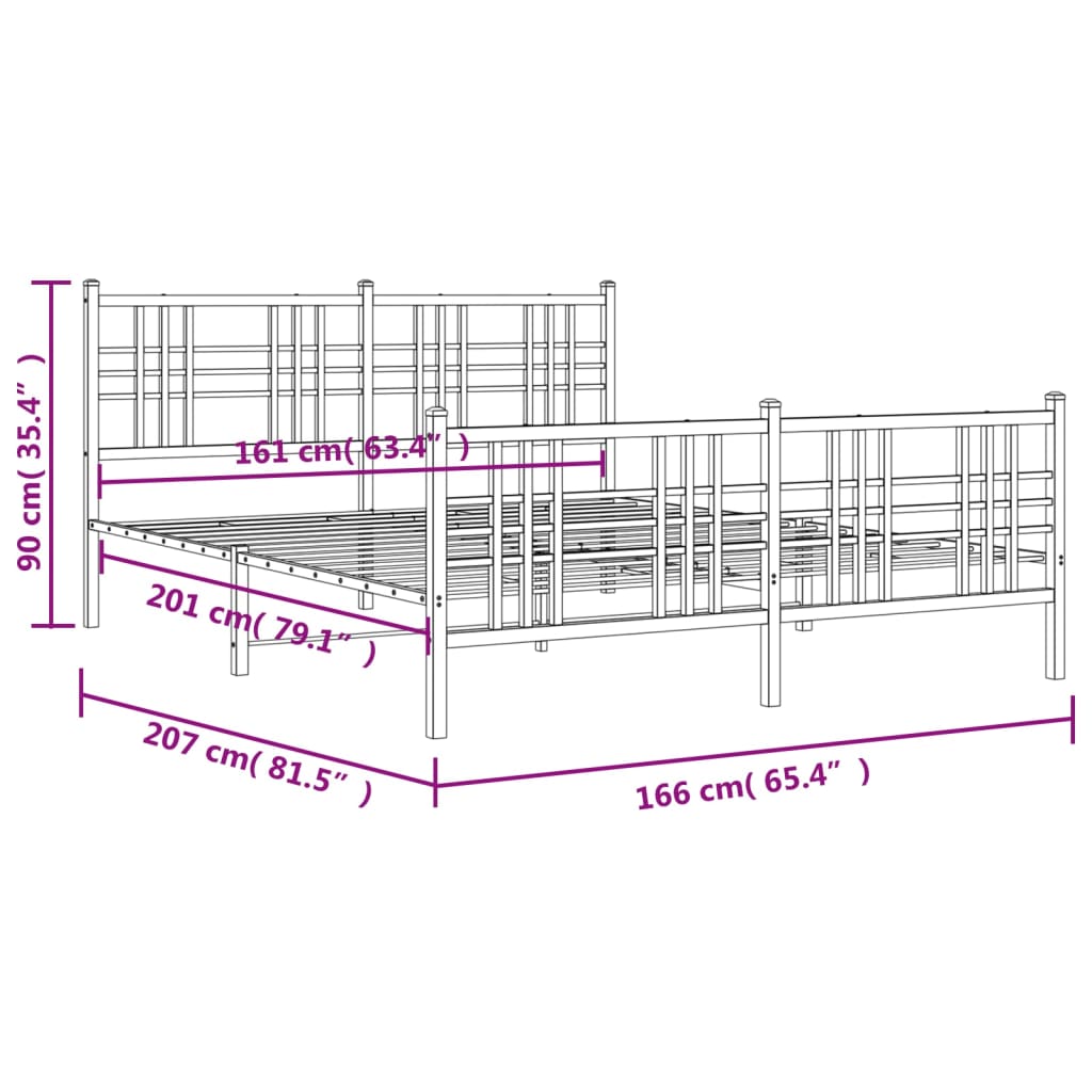 vidaXL Metal Bed Frame without Mattress with Footboard Black 160x200cm