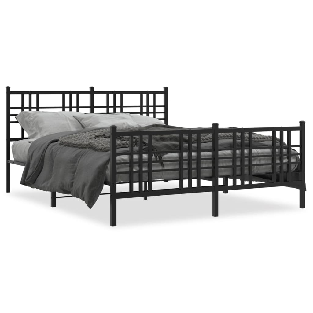 vidaXL Metal Bed Frame without Mattress with Footboard Black 160x200cm