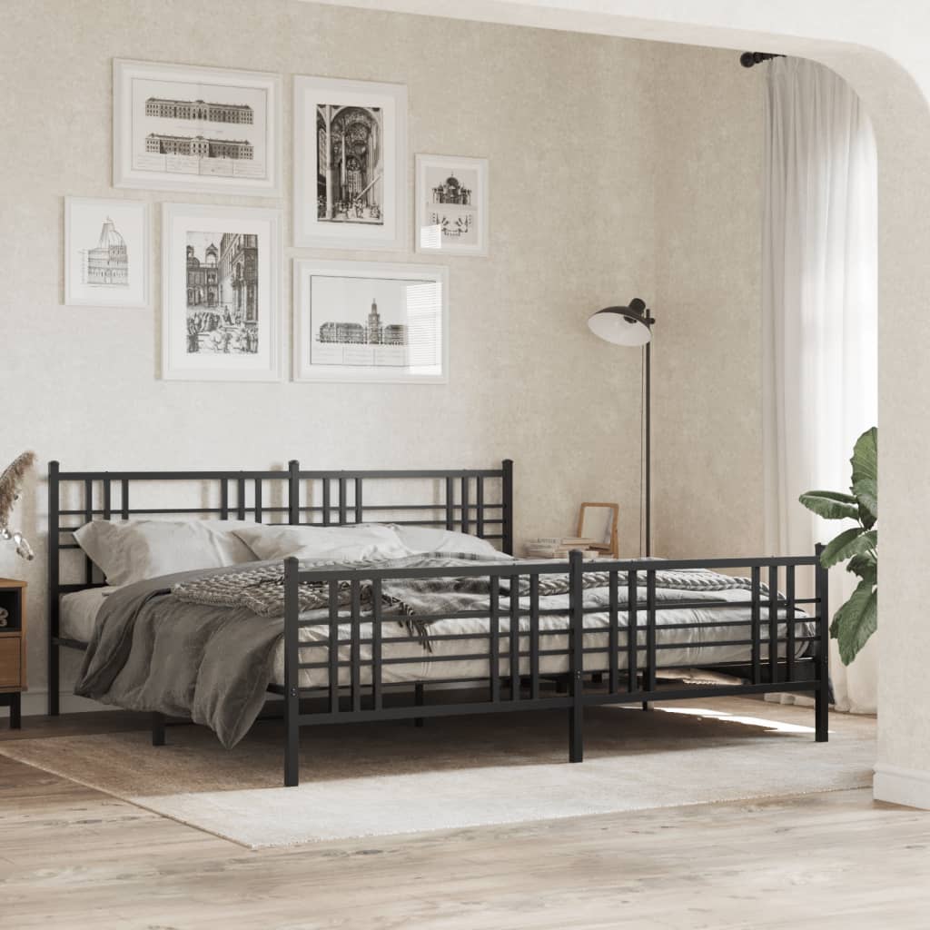 vidaXL Metal Bed Frame without Mattress with Footboard Black 180x200cm