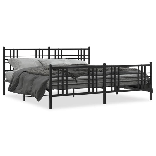 vidaXL Metal Bed Frame without Mattress with Footboard Black 180x200cm