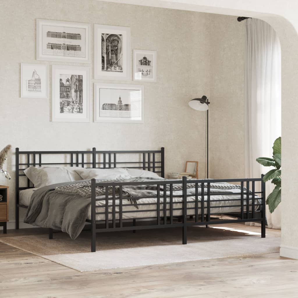 vidaXL Metal Bed Frame without Mattress with Footboard Black 183x213cm