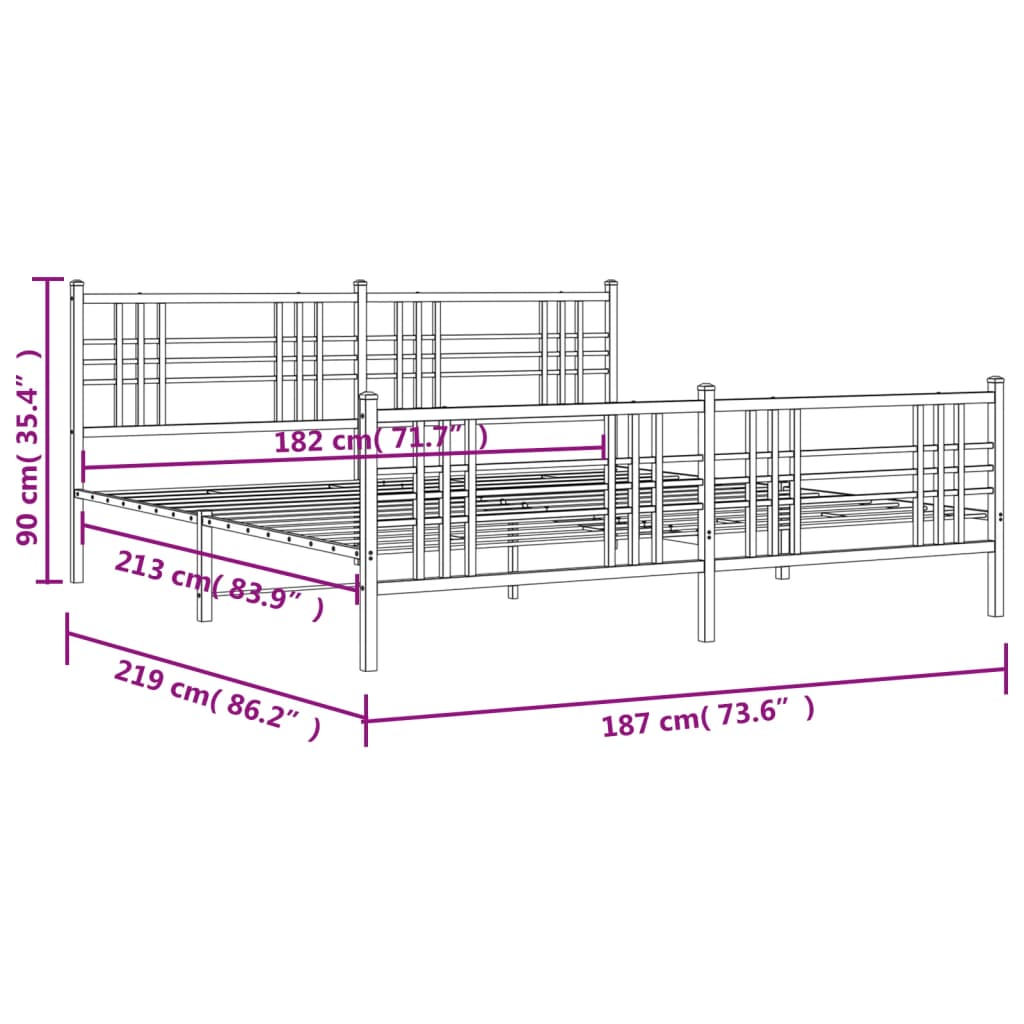 vidaXL Metal Bed Frame without Mattress with Footboard Black 183x213cm