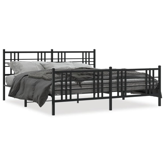 vidaXL Metal Bed Frame without Mattress with Footboard Black 200x200cm