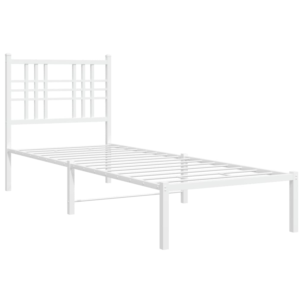 vidaXL Metal Bed Frame without Mattress with Headboard White 75x190cm