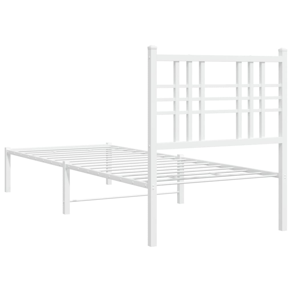 vidaXL Metal Bed Frame without Mattress with Headboard White 75x190cm