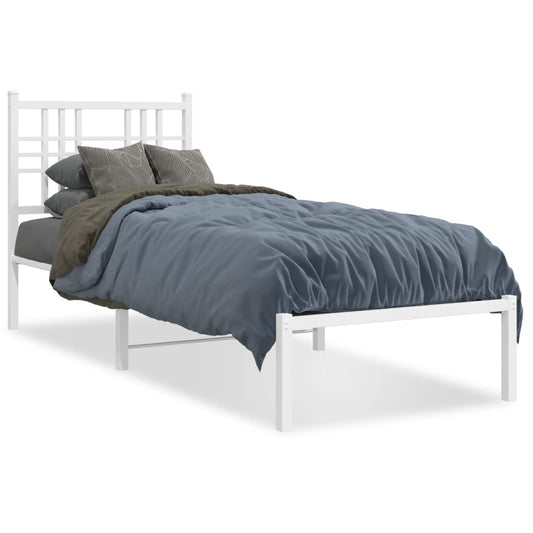 vidaXL Metal Bed Frame without Mattress with Headboard White 75x190cm