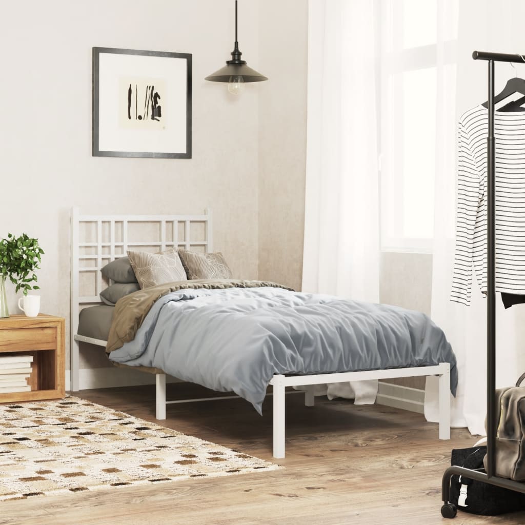 Metal Bed Frame without Mattress with Headboard White 80x200cm