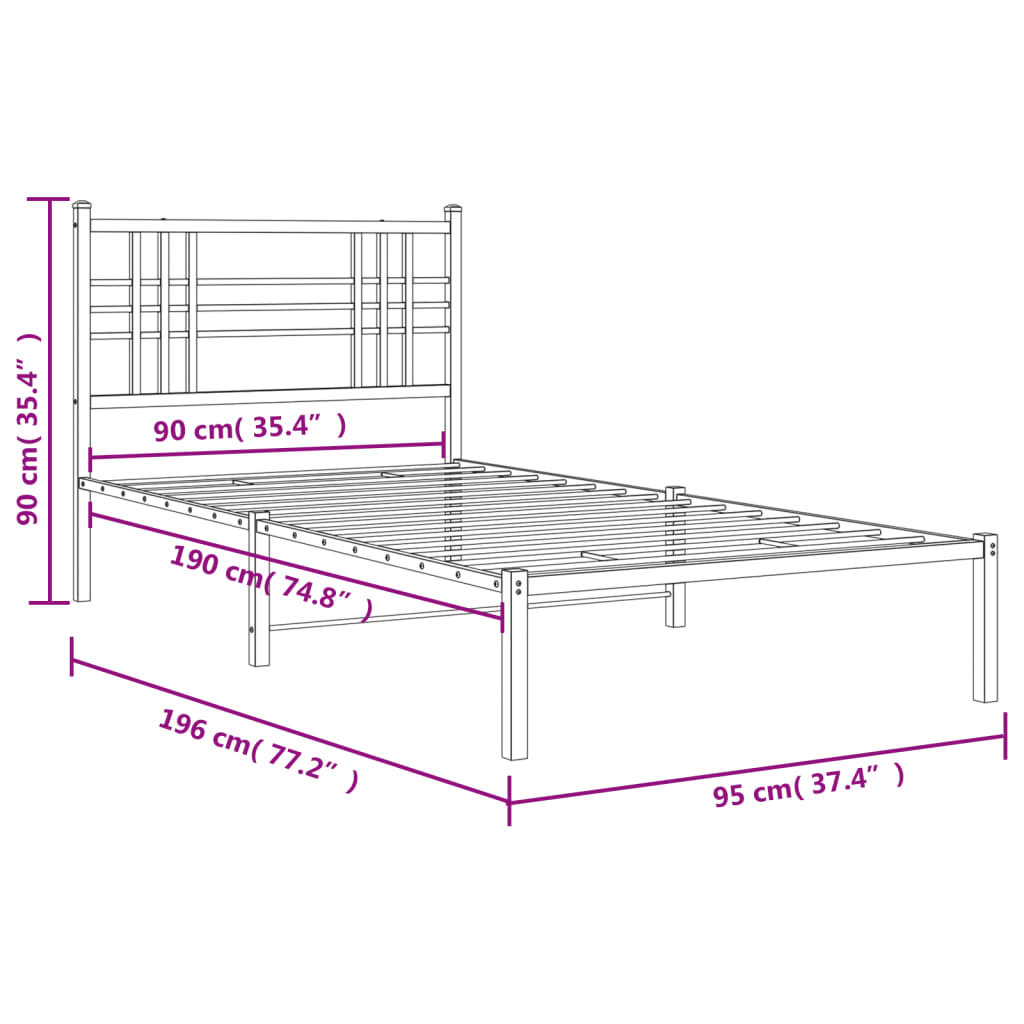 vidaXL Metal Bed Frame without Mattress with Headboard White 90x190cm