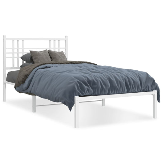 vidaXL Metal Bed Frame without Mattress with Headboard White 90x190cm