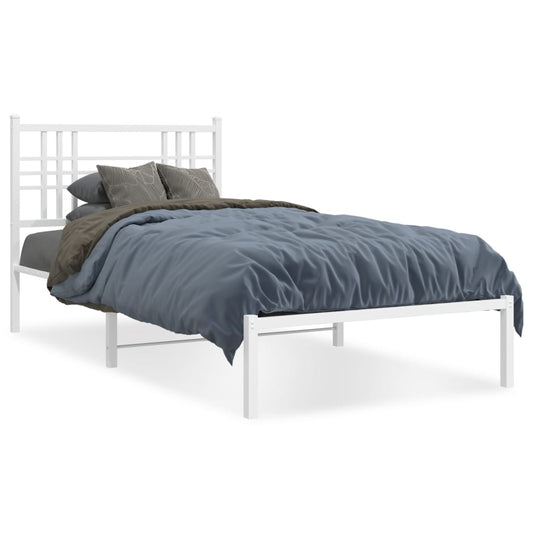 vidaXL Metal Bed Frame without Mattress with Headboard White 90x200cm