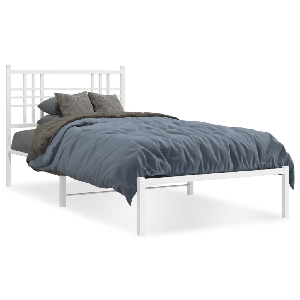 Metal Bed Frame without Mattress with Headboard White 100x190cm