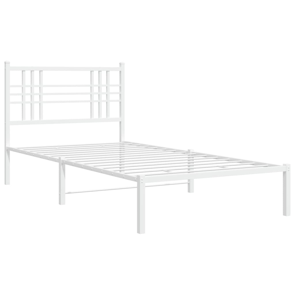 vidaXL Metal Bed Frame without Mattress with Headboard White 100x200cm