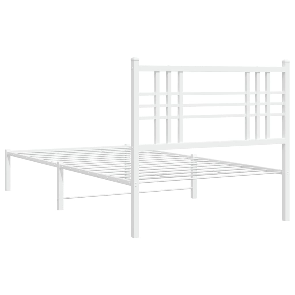 vidaXL Metal Bed Frame without Mattress with Headboard White 100x200cm