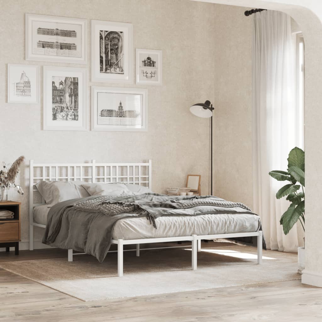 vidaXL Metal Bed Frame without Mattress with Headboard White 120x200cm