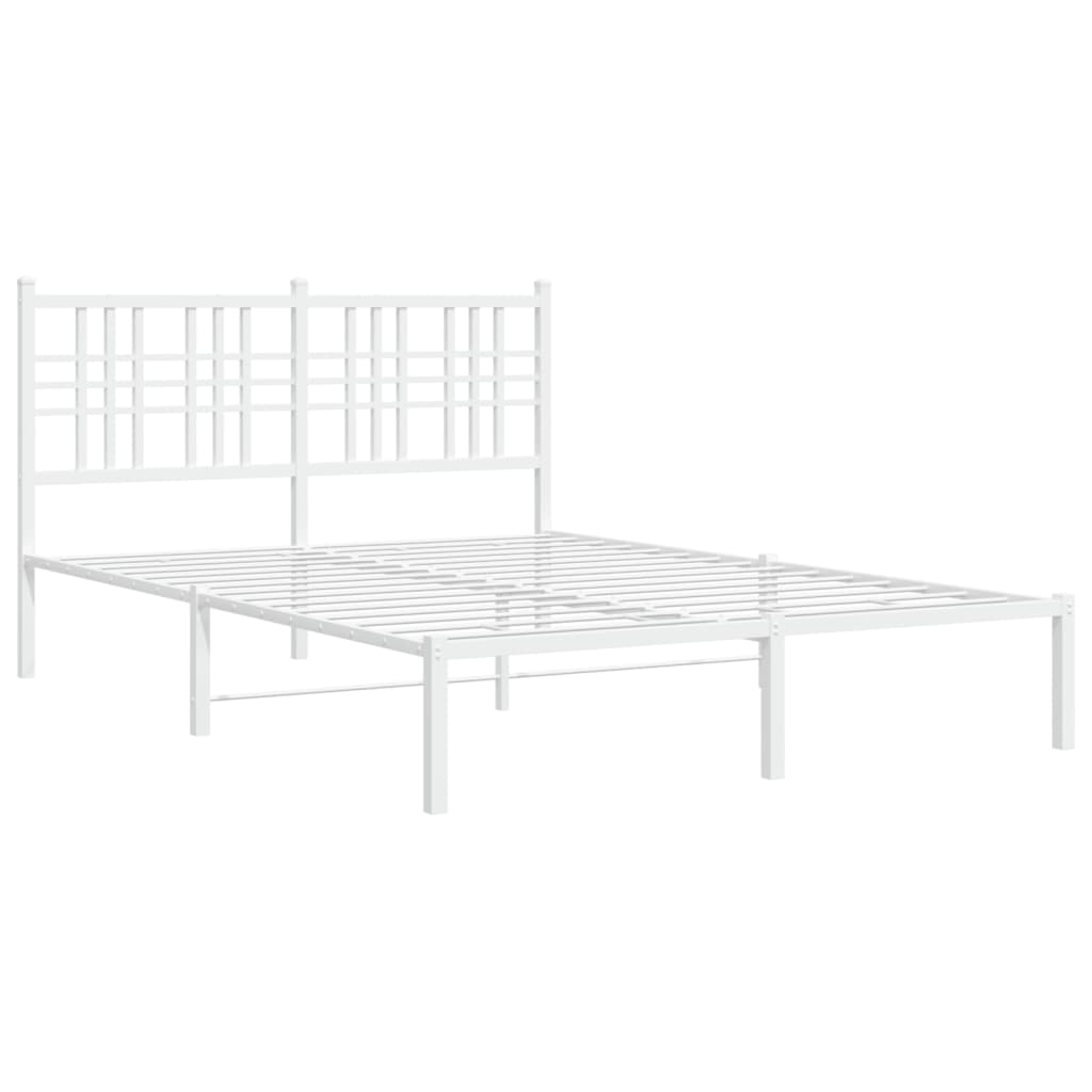 vidaXL Metal Bed Frame without Mattress with Headboard White 135x190cm