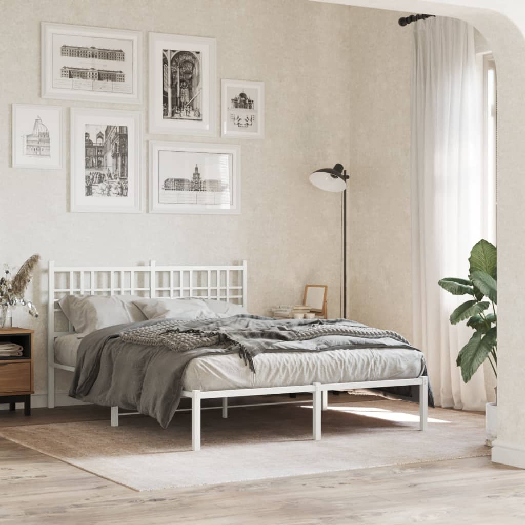 vidaXL Metal Bed Frame without Mattress with Headboard White 135x190cm