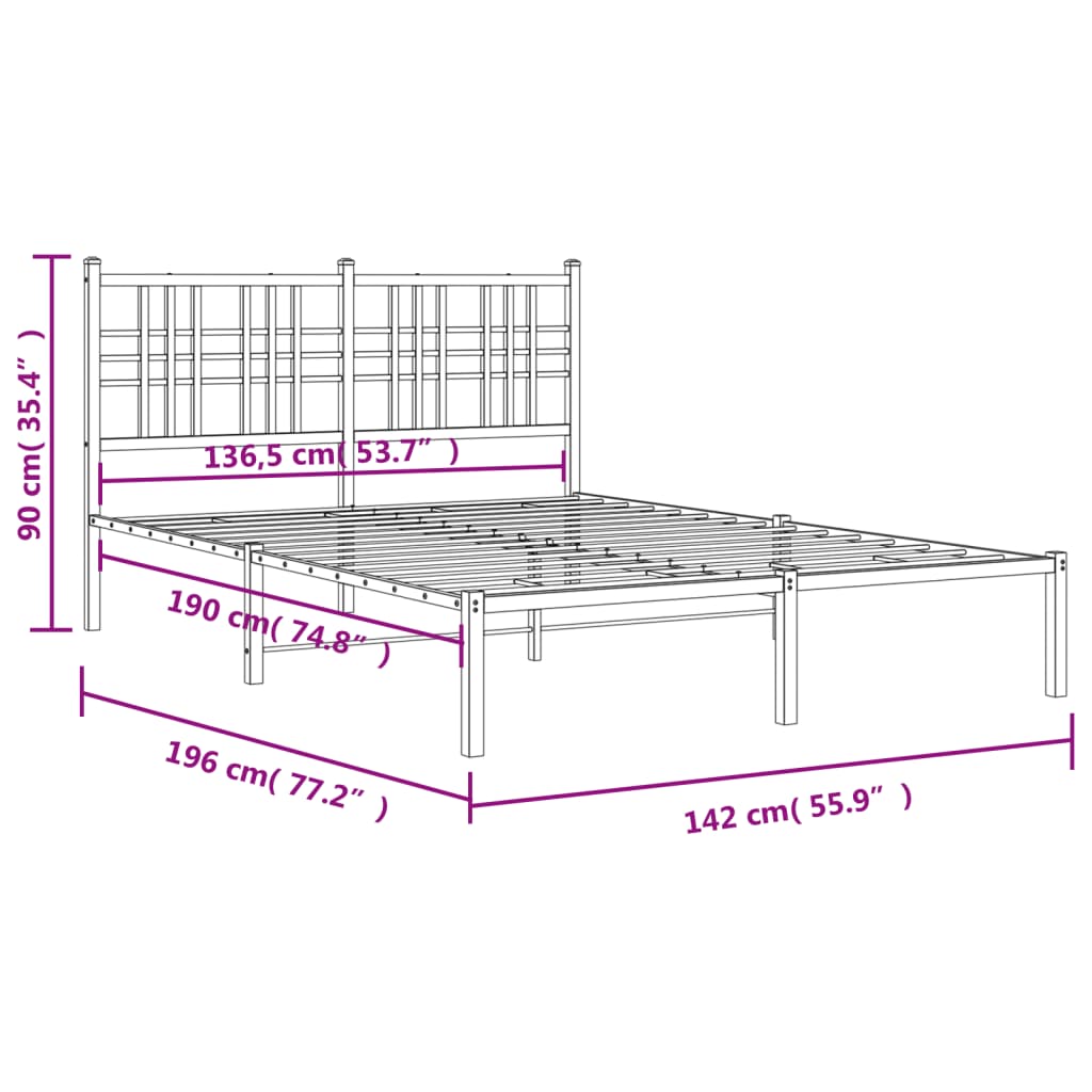 vidaXL Metal Bed Frame without Mattress with Headboard White 135x190cm